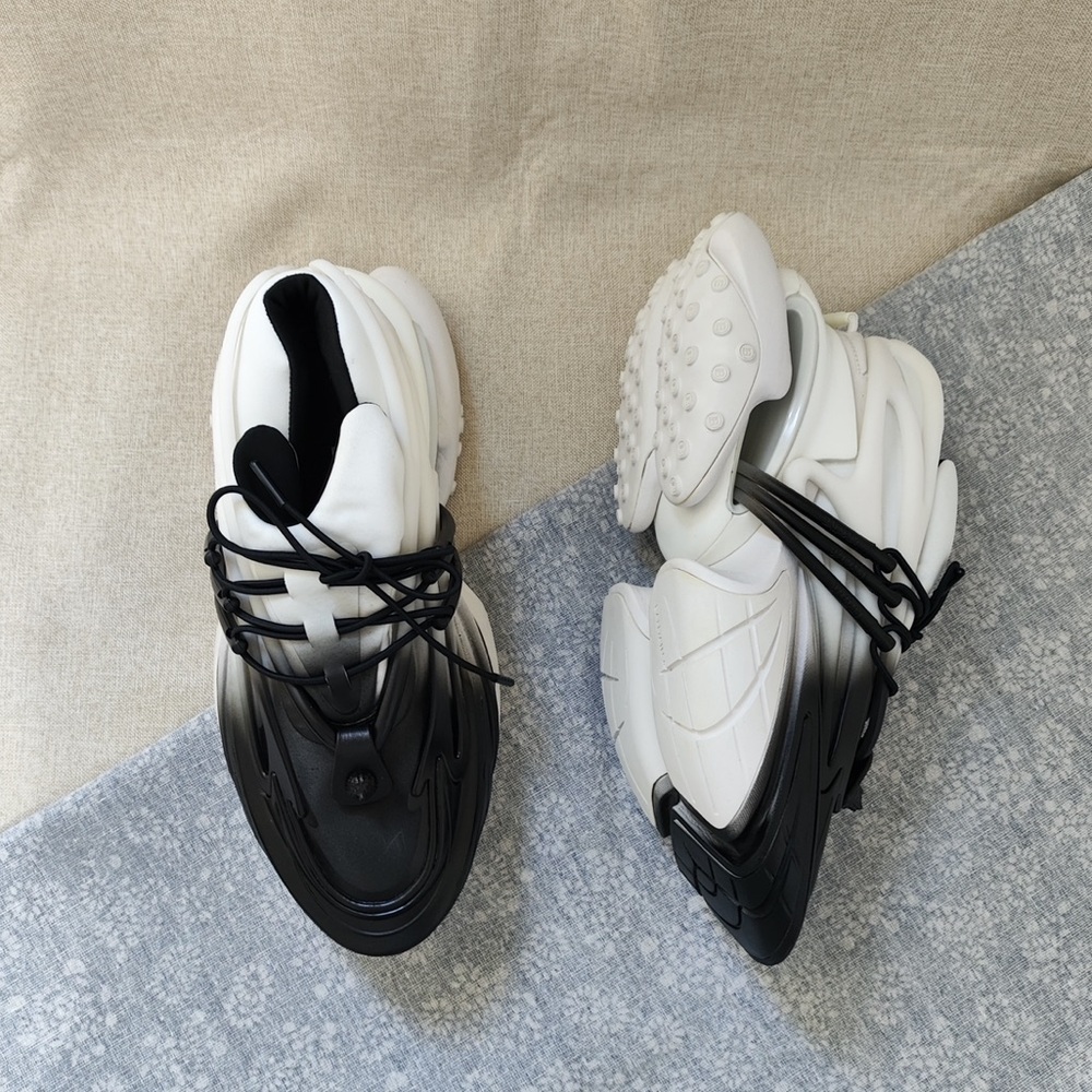 Balmain White and Black Women's Chunky Lace-Up Sneakers - Picture 9 of 13